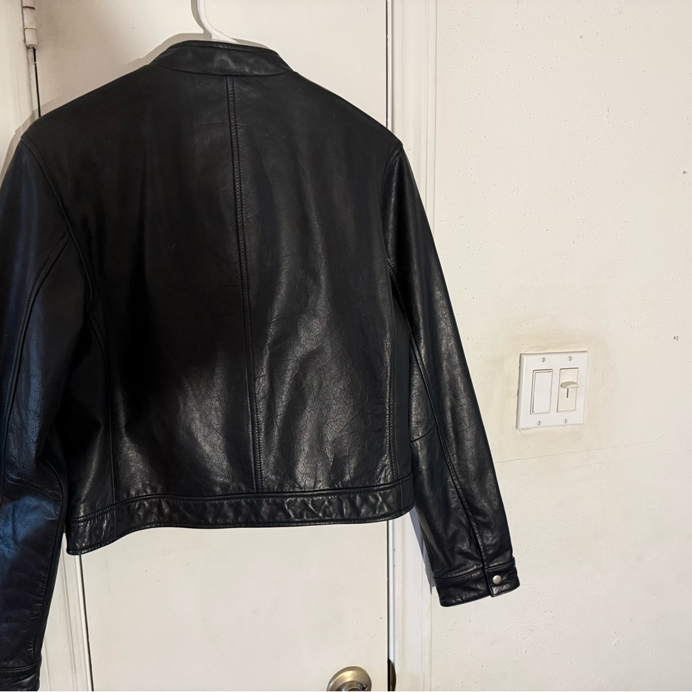Classic J CREW Black Leather Bomber Style Jacket Size 12 Excellent Condition